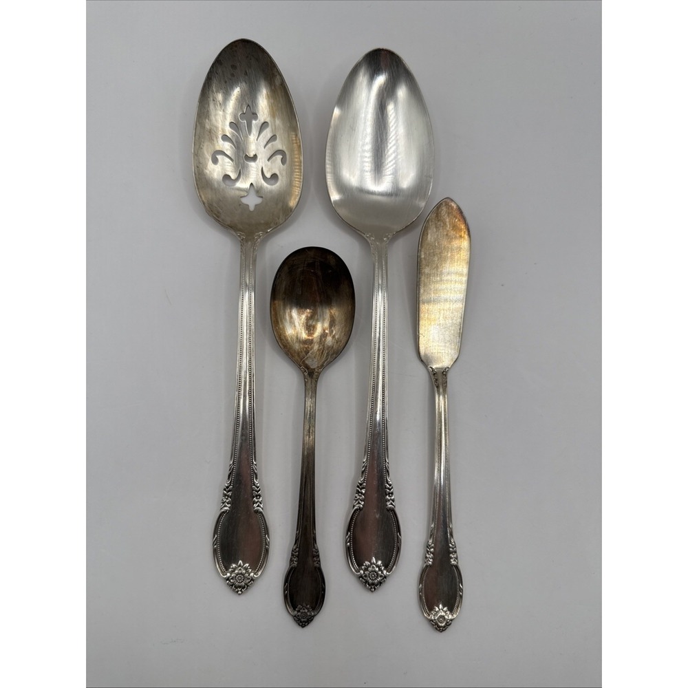 LOT OF c1948 REMEMBRANCE  SILVERPLATED TABLE SERVING SPOONS 1 PIERCED